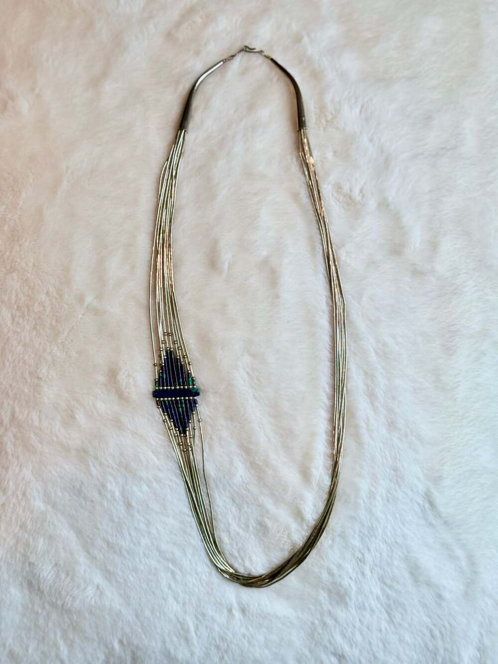 Vintage Native American Sterling Liquid Silver Lapis and Turquoise Bead Necklace
